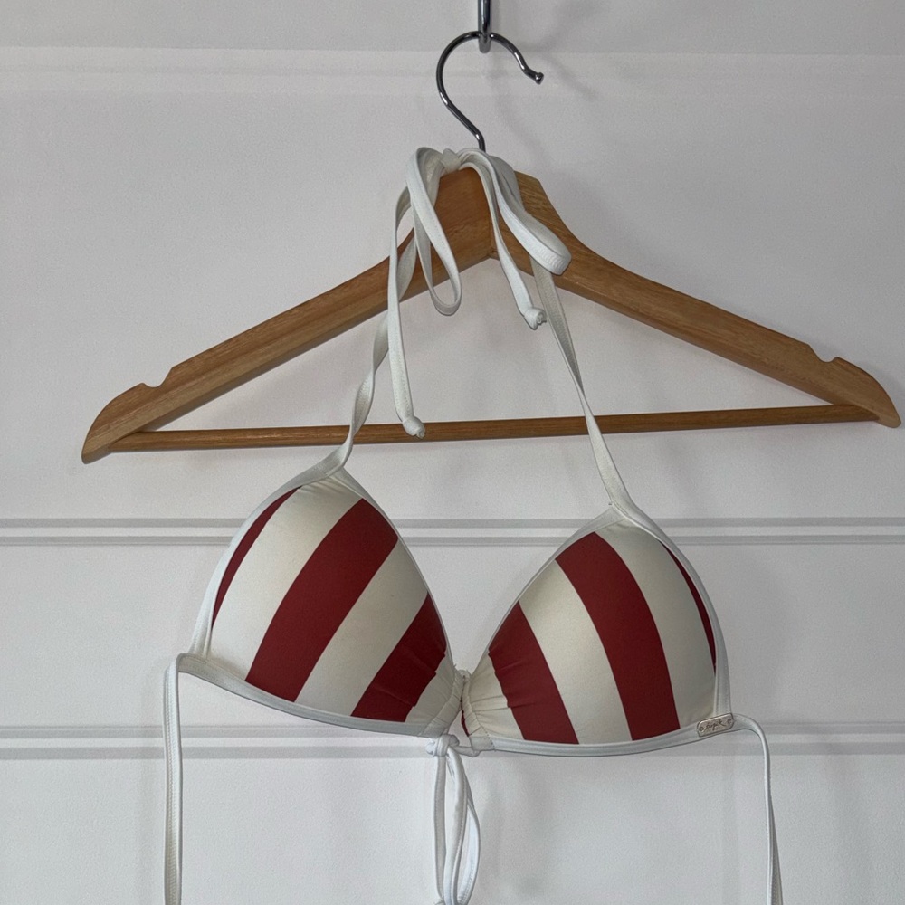 Red and White Striped Bikini Top